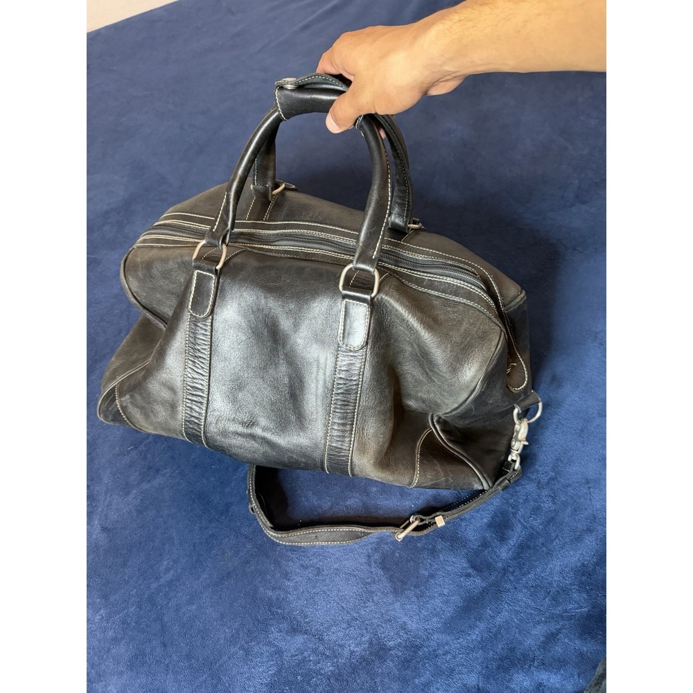 Vtg Roots Canada XL Black Leather Duffel Bag Made in Canada